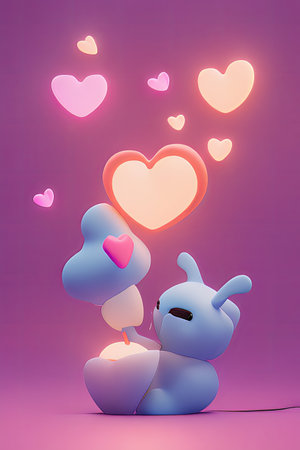 Background for valentine, lamps with glowing hearts, smooth lighting soft pastel colorsの素材