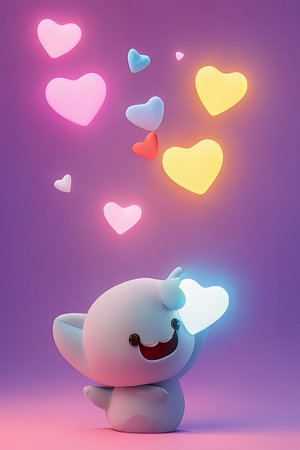 Background for valentine, lamps with glowing hearts, smooth lighting soft pastel colorsの素材