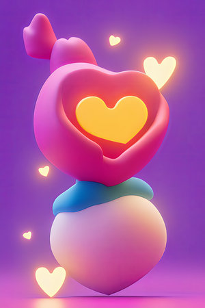 Background for valentine, lamps with glowing hearts, smooth lighting soft pastel colorsの素材