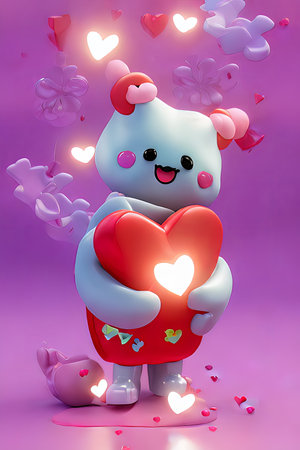 Background for valentine, lamps with glowing hearts, smooth lighting soft pastel colorsの素材