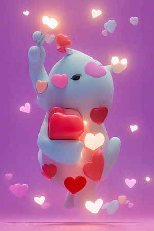 Background for valentine, lamps with glowing hearts, smooth lighting soft pastel colorsの素材