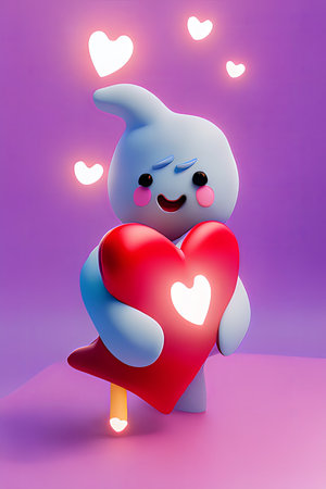 Background for valentine, lamps with glowing hearts, smooth lighting soft pastel colorsの素材