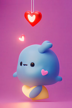 Background for valentine, lamps with glowing hearts, smooth lighting soft pastel colorsの素材