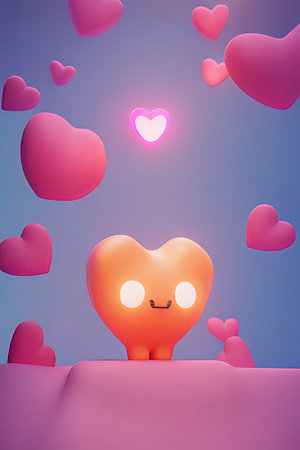 Background for valentine, lamps with glowing hearts, smooth lighting soft pastel colorsの素材