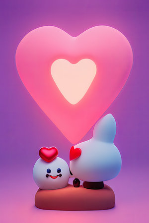 Background for valentine, lamps with glowing hearts, smooth lighting soft pastel colorsの素材