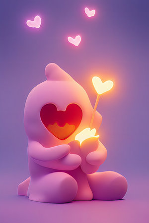Background for valentine, lamps with glowing hearts, smooth lighting soft pastel colorsの素材