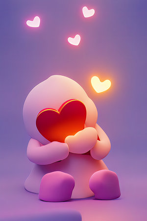 Background for valentine, lamps with glowing hearts, smooth lighting soft pastel colorsの素材