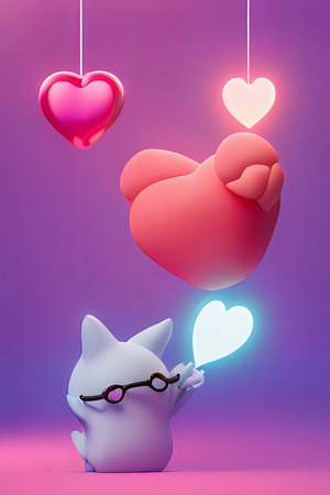 Background for valentine, lamps with glowing hearts, smooth lighting soft pastel colorsの素材
