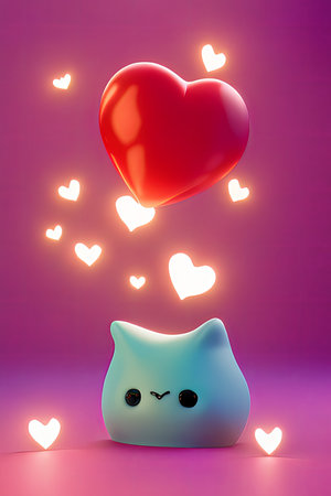 Background for valentine, lamps with glowing hearts, smooth lighting soft pastel colorsの素材