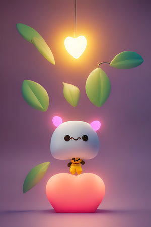 Background for valentine, lamps with glowing hearts, smooth lighting soft pastel colorsの素材