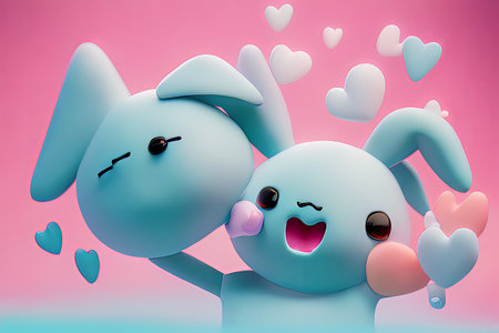 Background for valentine, lamps with glowing hearts, smooth lighting soft pastel colorsの素材