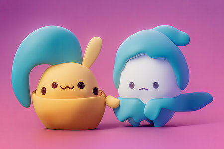 Background for valentine, lamps with glowing hearts, smooth lighting soft pastel colorsの素材