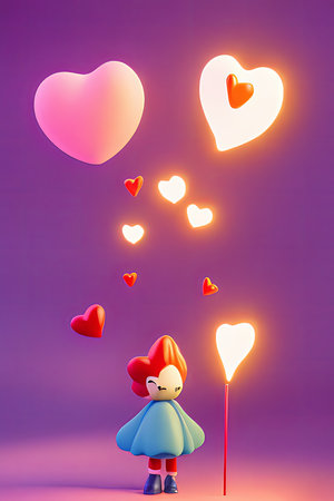 Background for valentine, lamps with glowing hearts, smooth lighting soft pastel colorsの素材