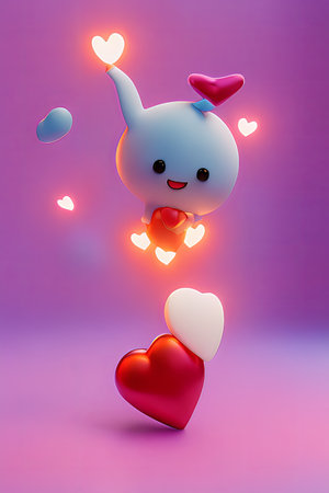 Background for valentine, lamps with glowing hearts, smooth lighting soft pastel colorsの素材