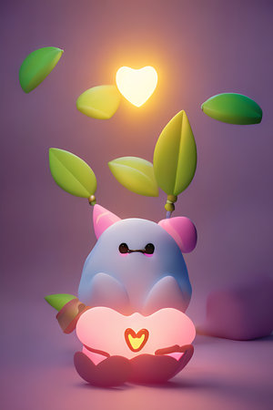 Background for valentine, lamps with glowing hearts, smooth lighting soft pastel colorsの素材