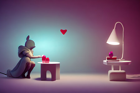 Background for valentine, lamps with glowing hearts, smooth lighting soft pastel colorsの素材
