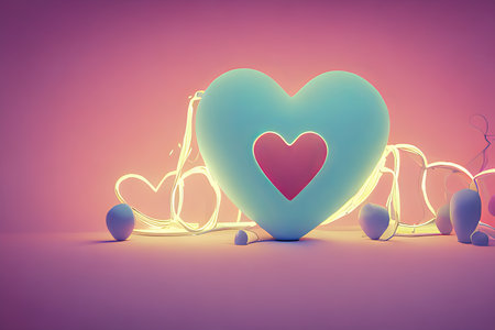 Background for valentine, lamps with glowing hearts, smooth lighting soft pastel colorsの素材