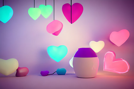 Background for valentine, lamps with glowing hearts, smooth lighting soft pastel colorsの素材