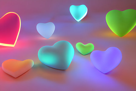Background for valentine, lamps with glowing hearts, smooth lighting soft pastel colorsの素材