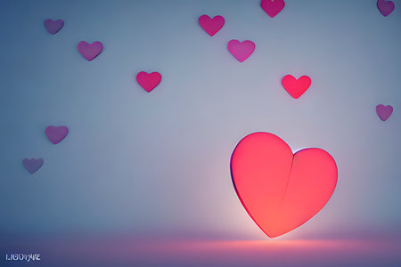 Background for valentine, lamps with glowing hearts, smooth lighting soft pastel colorsの素材
