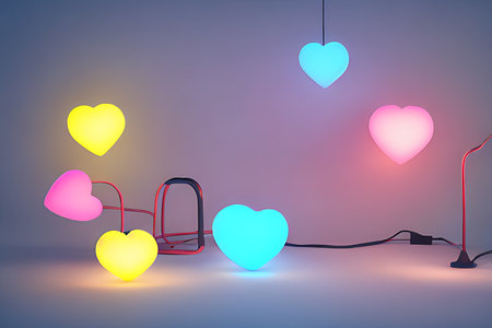 Background for valentine, lamps with glowing hearts, smooth lighting soft pastel colorsの素材