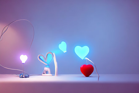 Background for valentine, lamps with glowing hearts, smooth lighting soft pastel colorsの素材