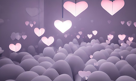 Background for valentine, lamps with glowing hearts, smooth lighting soft pastel colorsの素材