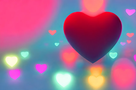 Background for valentine, lamps with glowing hearts, smooth lighting soft pastel colorsの素材