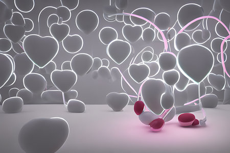 Background for valentine, lamps with glowing hearts, smooth lighting soft pastel colorsの素材