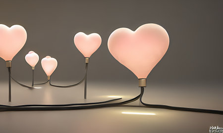 Background for valentine, lamps with glowing hearts, smooth lighting soft pastel colorsの素材