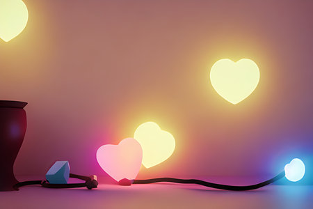 Background for valentine, lamps with glowing hearts, smooth lighting soft pastel colorsの素材