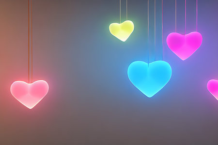 Background for valentine, lamps with glowing hearts, smooth lighting soft pastel colorsの素材