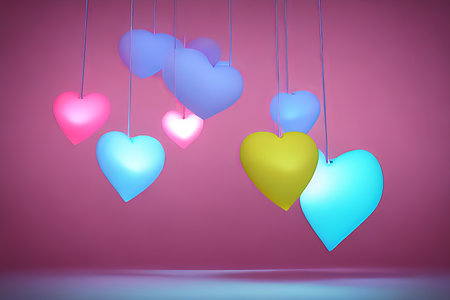Background for valentine, lamps with glowing hearts, smooth lighting soft pastel colorsの素材