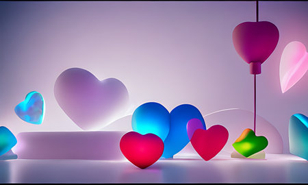 Background for valentine, lamps with glowing hearts, smooth lighting soft pastel colorsの素材