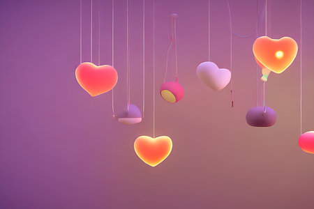 Background for valentine, lamps with glowing hearts, smooth lighting soft pastel colorsの素材