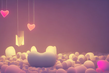 Background for valentine, lamps with glowing hearts, smooth lighting soft pastel colorsの素材