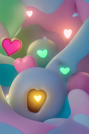 Background for valentine, lamps with glowing hearts, smooth lighting soft pastel colorsの素材