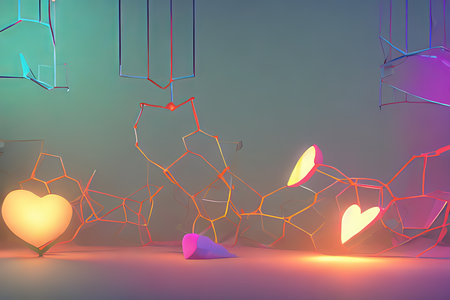 Background for valentine, lamps with glowing hearts, smooth lighting soft pastel colorsの素材
