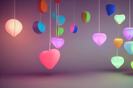 Background for valentine, lamps with glowing hearts, smooth lighting soft pastel colorsの素材