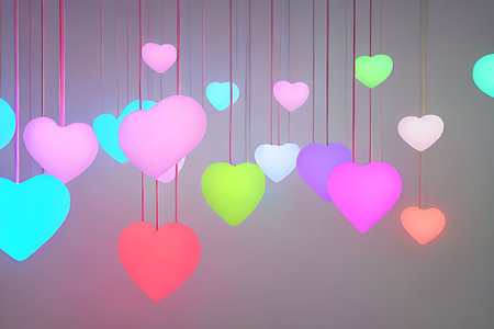 Background for valentine, lamps with glowing hearts, smooth lighting soft pastel colorsの素材