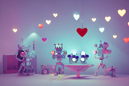 Background for valentine, lamps with glowing hearts, smooth lighting soft pastel colorsの素材