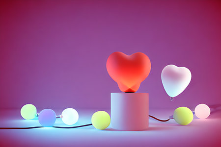 Background for valentine, lamps with glowing hearts, smooth lighting soft pastel colorsの素材