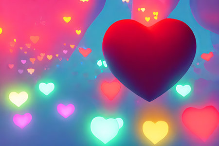 Background for valentine, lamps with glowing hearts, smooth lighting soft pastel colorsの素材