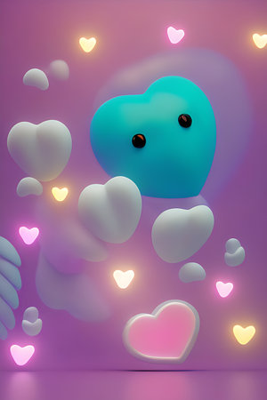 Background for valentine, lamps with glowing hearts, smooth lighting soft pastel colorsの素材