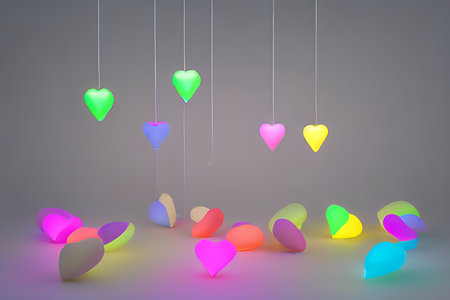 Background for valentine, lamps with glowing hearts, smooth lighting soft pastel colorsの素材