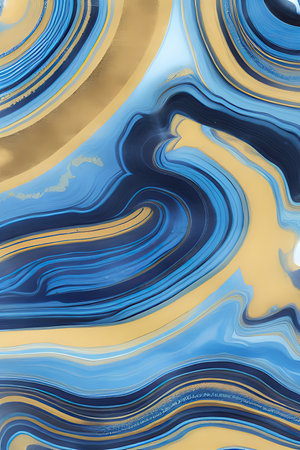 Marble texture background. Marbling pattern for design. Agate ripple pattern. Gold and blue.の素材