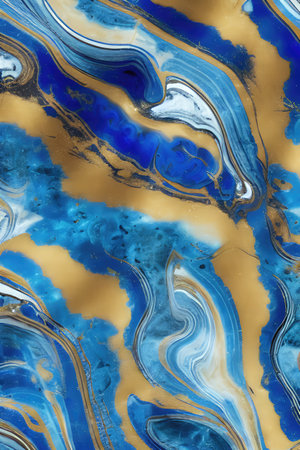 Marble abstract background. Blue, gold and white marble pattern.の素材