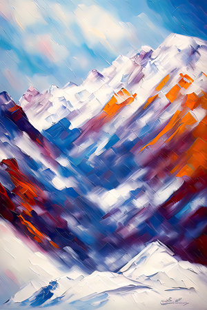 Contemporary Digital Oil Painting of Mountain Landscape in Artistic and Vibrant Colors, Generative AIの素材