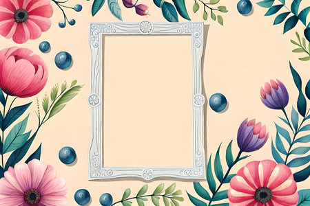 Watercolor Pastel Floral Vertical Empty Photo Frameの素材