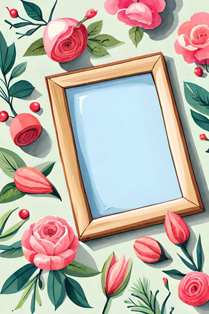 Watercolor Pastel Floral Vertical Empty Photo Frameの素材